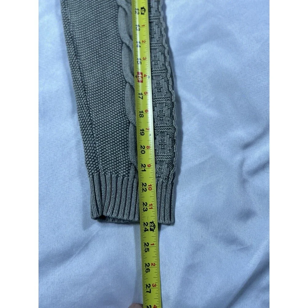 J Jill Olive Green Mineral Wash Thick Cable Knit Chunky Cotton Sweater L Tall - Picture 7 of 12